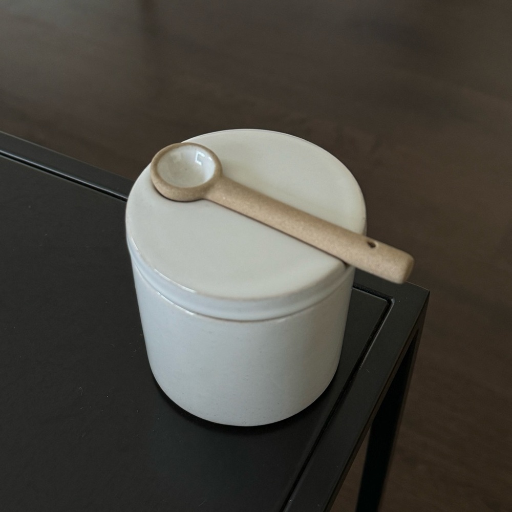 West Elm x Departo Ceramic Salt Cellar Holder with Spoon - Kitchen Dining Decor